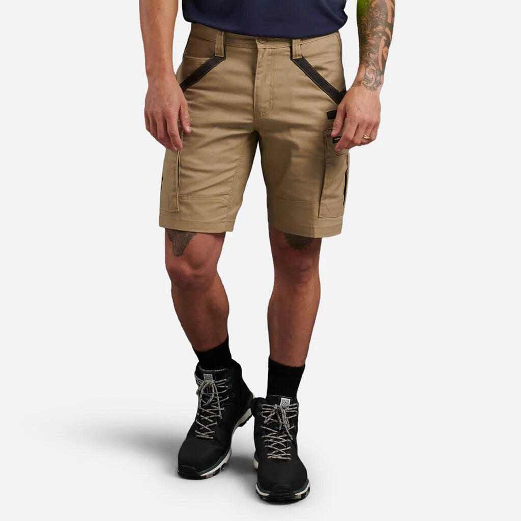 King Gee Tradies Stretch Cargo Short Khaki and black trim 