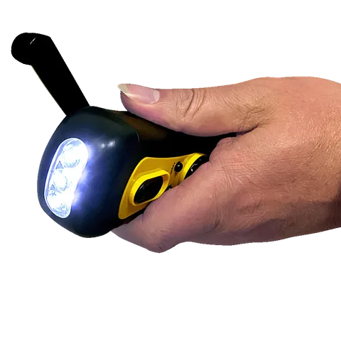 USB and Hand Winding Charging Torch, FM Radio & Siren Alarm
