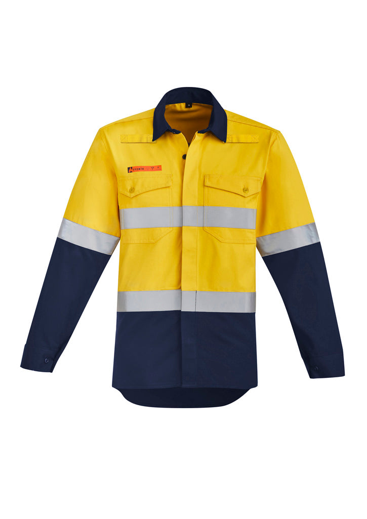 Syzmik | Mens Orange Flame Hi Vis Open Front Spliced Shirt - Hoop Taped | ZW140