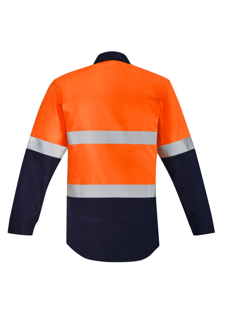 Syzmik | Mens Orange Flame Hi Vis Open Front Spliced Shirt - Hoop Taped | ZW140