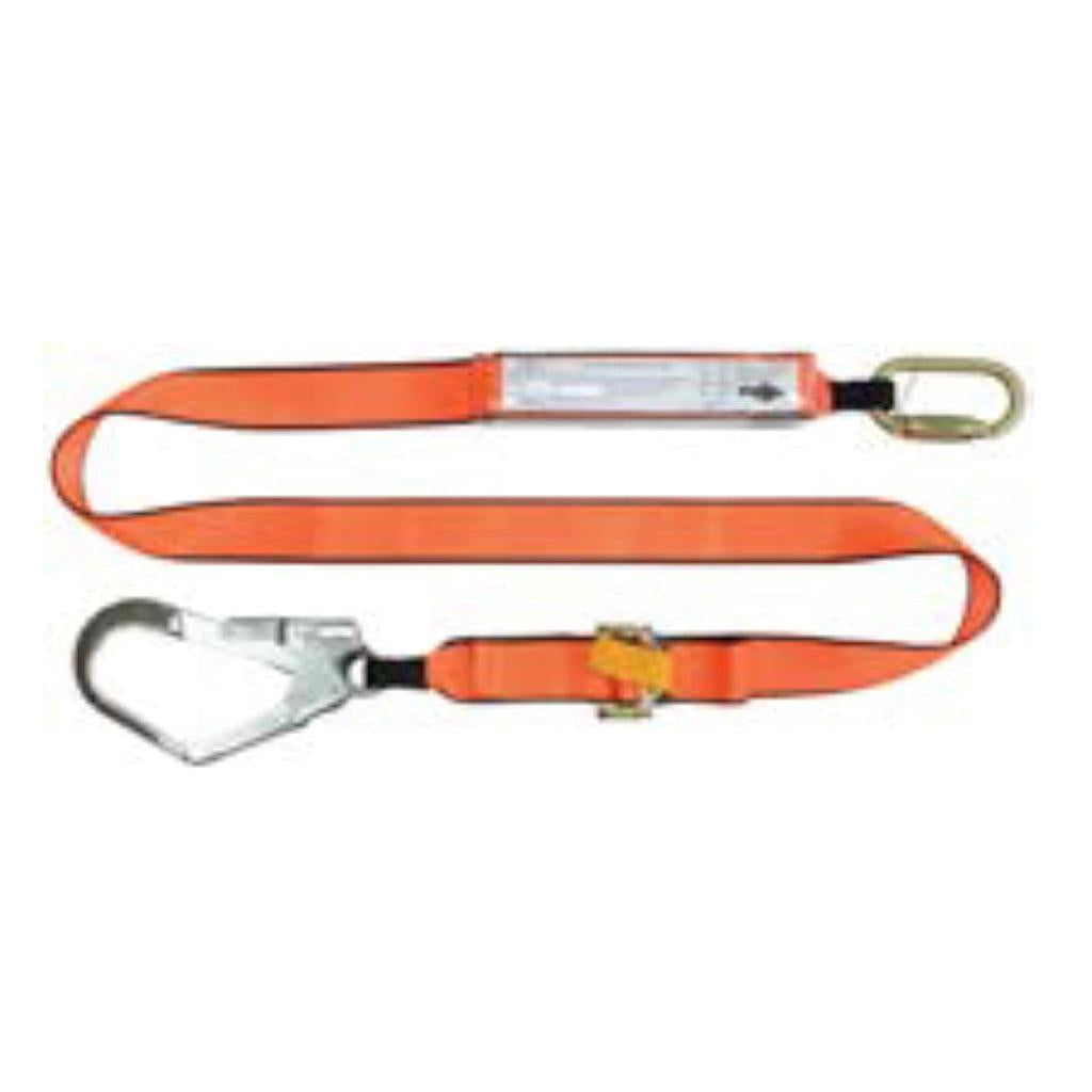 Single Leg Adjustable Fall Arrest Webbing Lanyard - 2m With Snap Hook & Scaff Hook | HSLP1419