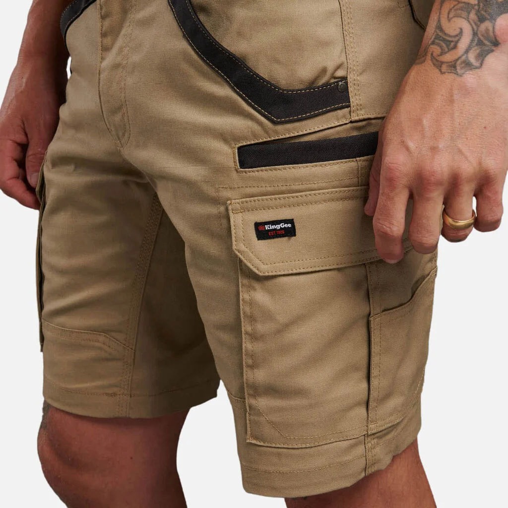King Gee Tradies Stretch Cargo Short Khaki with multiple pockets