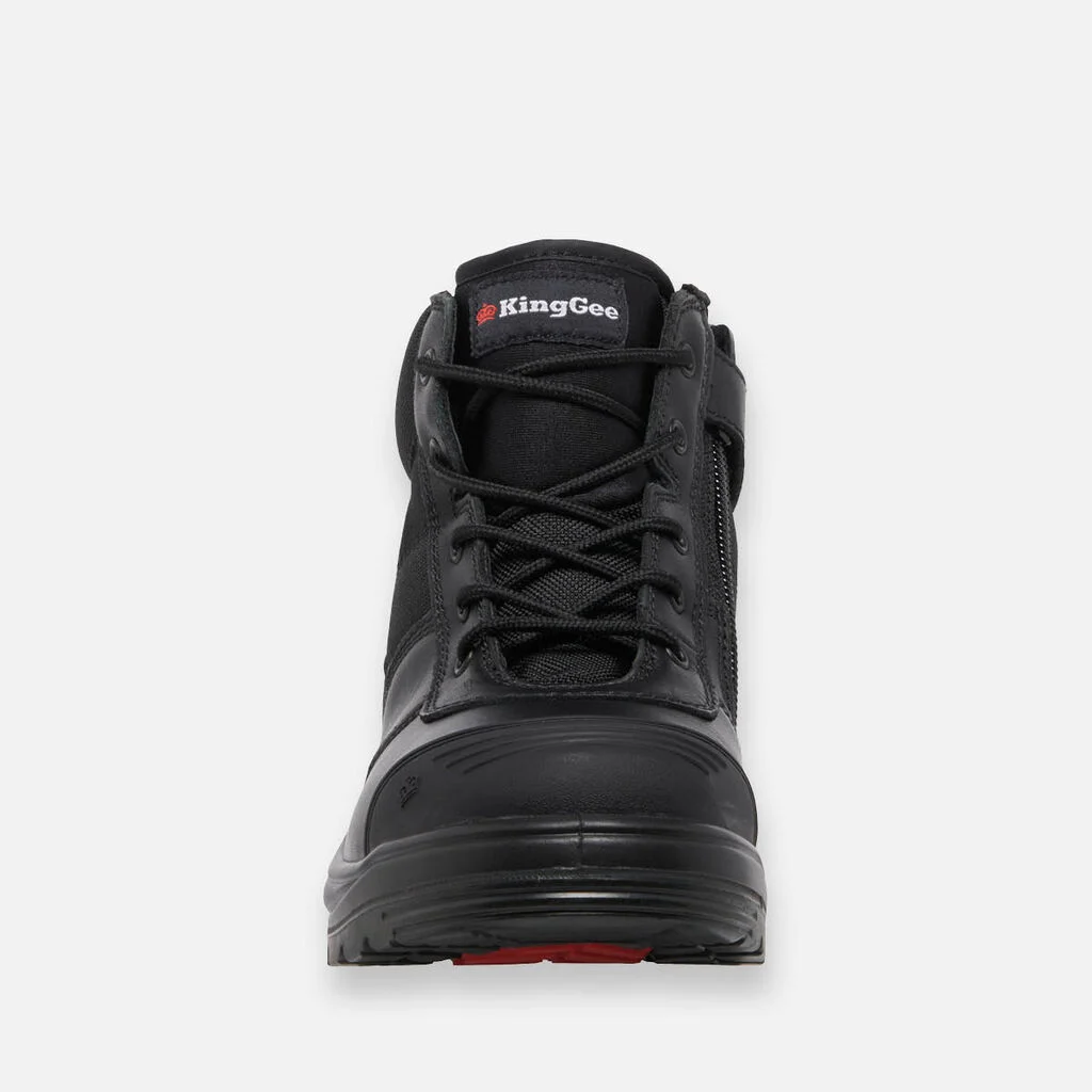 King Gee Tradie Zip Lace Steel Cap Safety Work Boots 5” Black Front