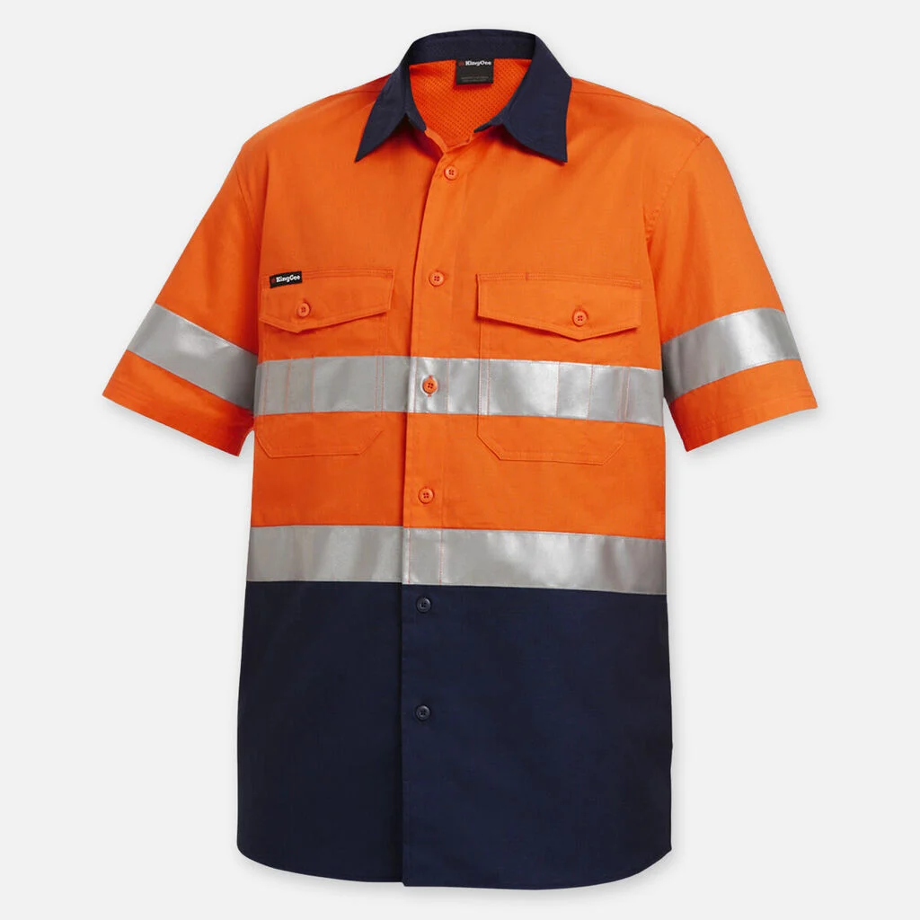 King Gee | Workcool 2 Hi Vis Reflective Short Sleeve Shirt orange and navy