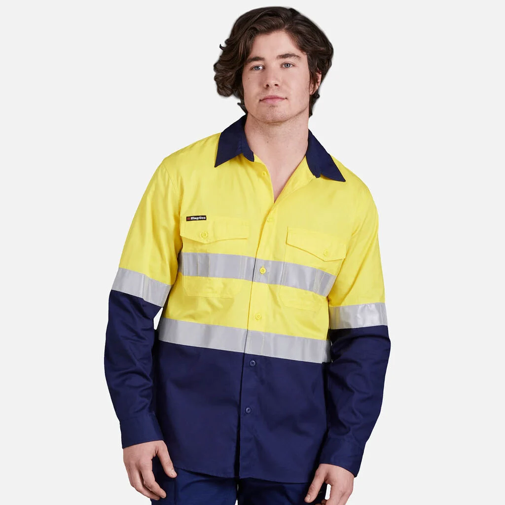 king gee hi vis yellow and navy shirt