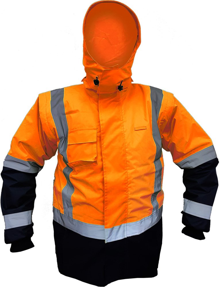 Orange safety jacket with reflective tape