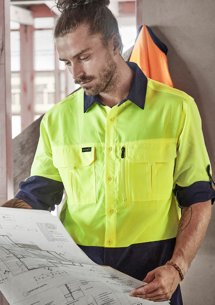 Syzmik | Mens Hi Vis Outdoor Long Sleeve Shirt | ZW468