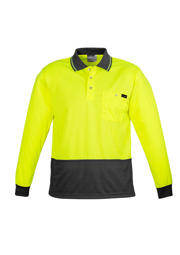 Syzmik Mens Hi Vis Comfort Back L/S Polo Yellow/Charcoal