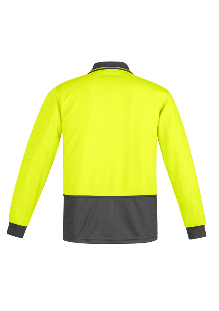 Syzmik Mens Hi Vis Comfort Back Long Sleeve Polo Yellow/Charcoal