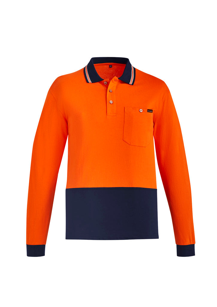 Syzmik Mens Hi Vis Cotton Long Sleeve Polo orange/navy