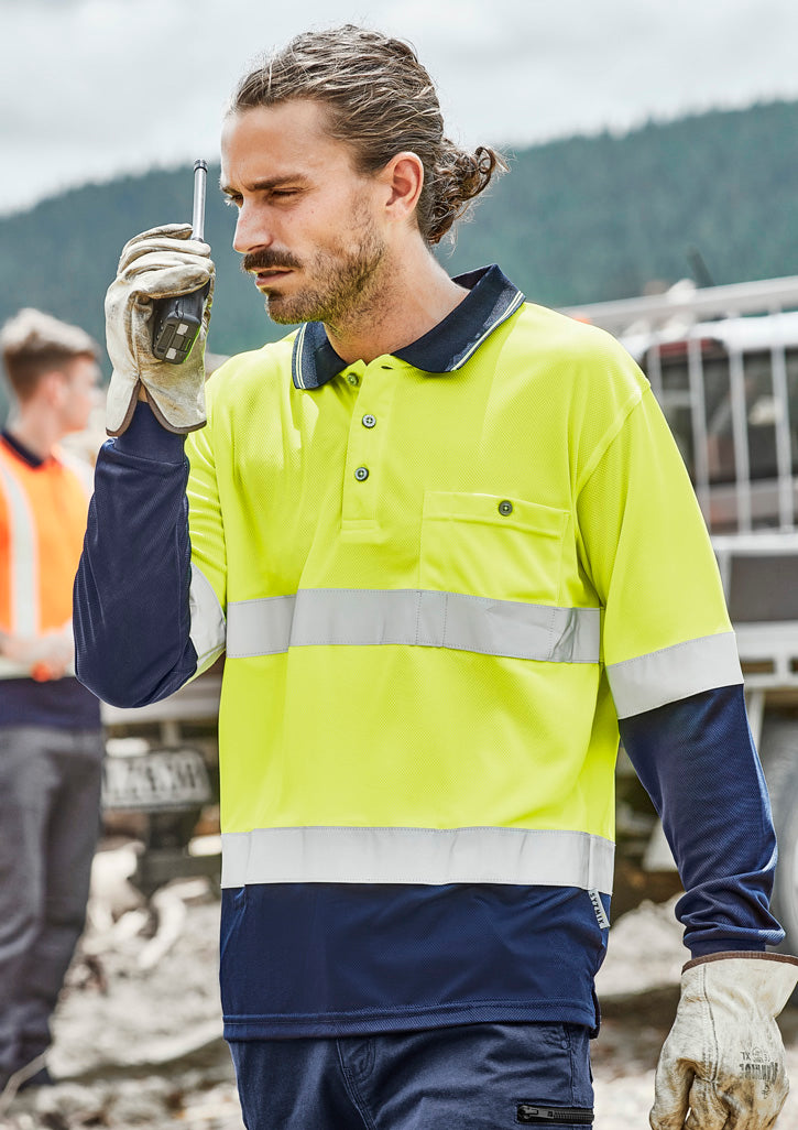 Syzmik Mens Hi Vis Spliced Long Sleeve Polo - Hoop Taped