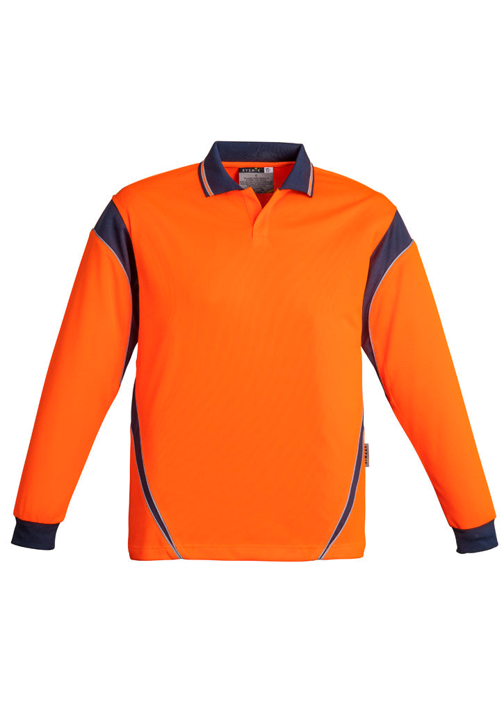 Syzmik Mens Hi Vis Squad Long Sleeve Polo Orange and Navy