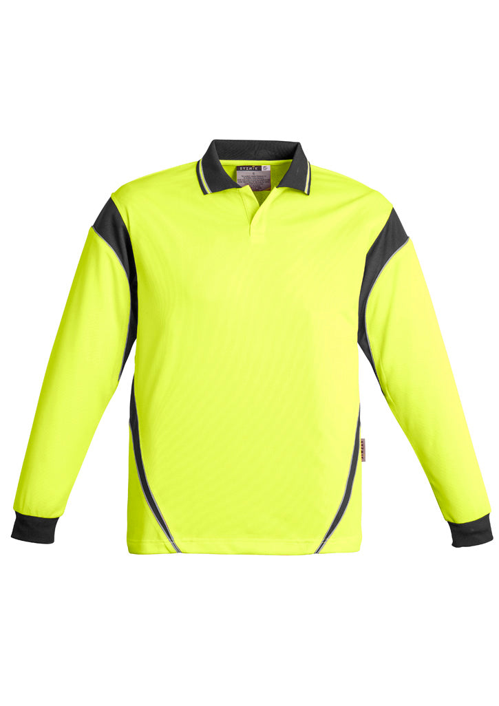 Syzmik Mens Hi Vis Squad Long Sleeve Polo Yellow/Charcoal