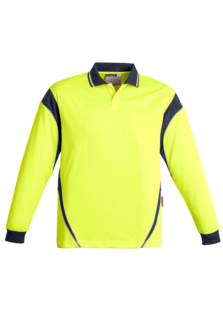 Syzmik Mens Hi Vis Squad Long Sleeve Polo Yellow/Navy