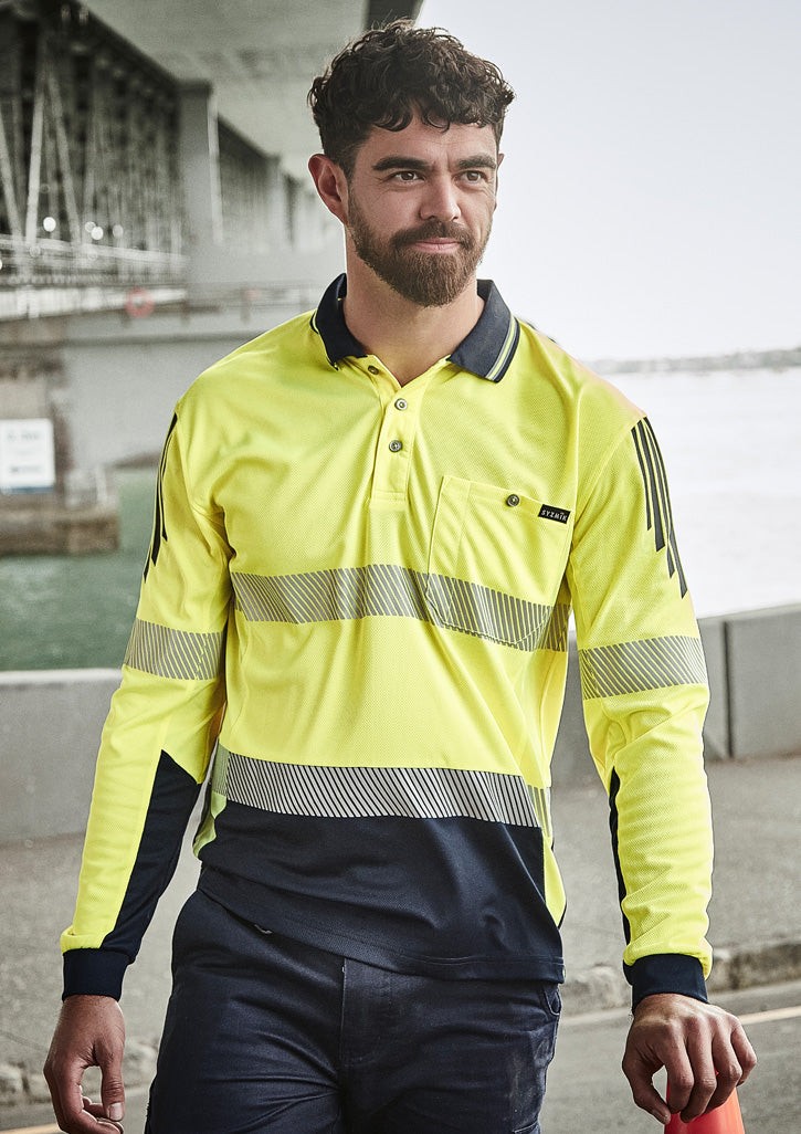 Syzmik Workwear Mens Hi Vis Flux Segmented Tape Long Sleeve Polo Yellow