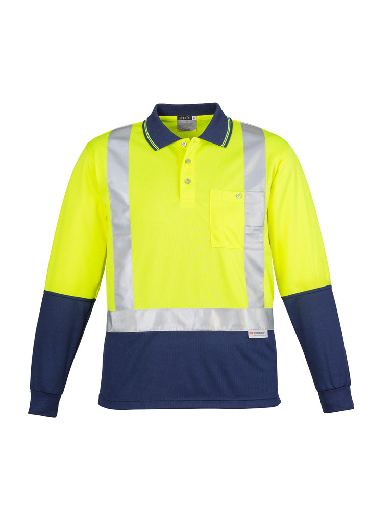 Syzmik Workwear Mens Hi Vis Spliced Long Sleeve Polo - Shoulder Taped front