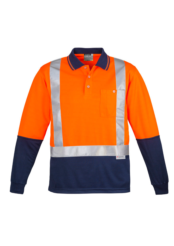 Syzmik Workwear Mens Hi Vis Spliced Long Sleeve Polo - Shoulder Taped orange/navy front