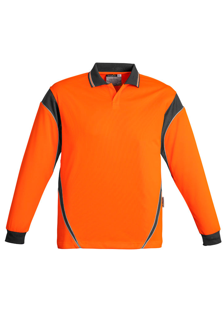 Syzmik Workwear Mens Hi Vis Squad L/S Polo Orange and Charcoal 