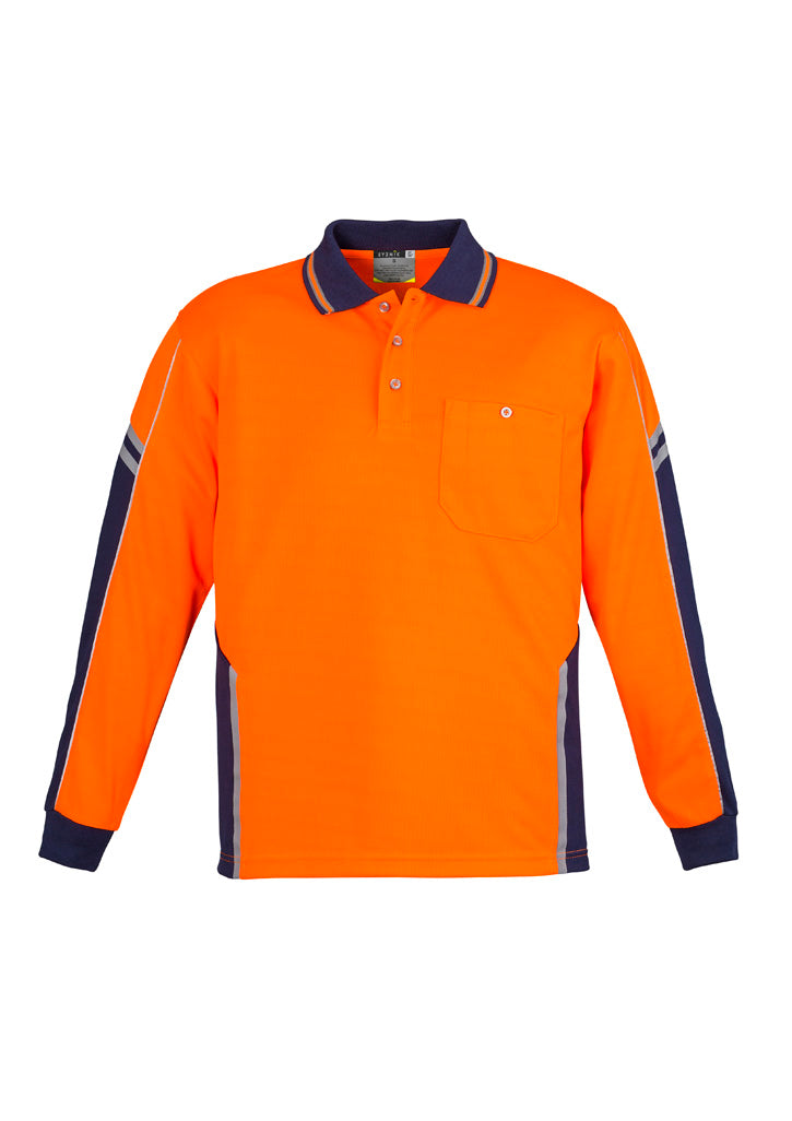 Syzmik Workwear Mens Hi Vis Squad Long Sleeve Polo Orange/Navy