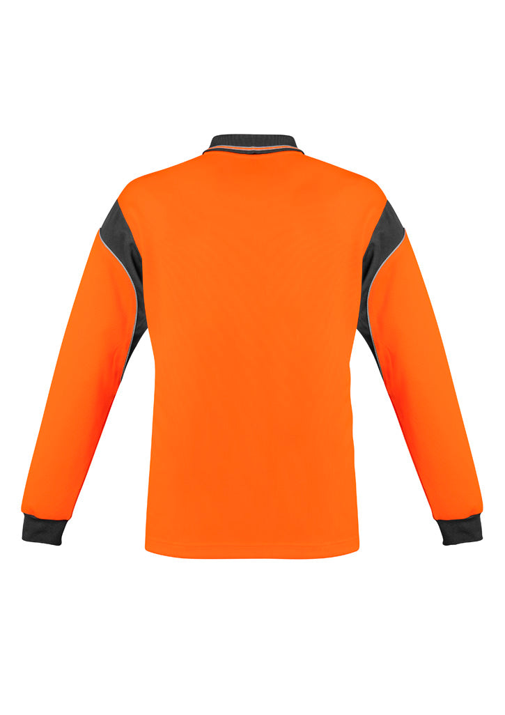 Syzmik Workwear Mens Hi Vis Squad Long Sleeve Polo Orange and Charcoal