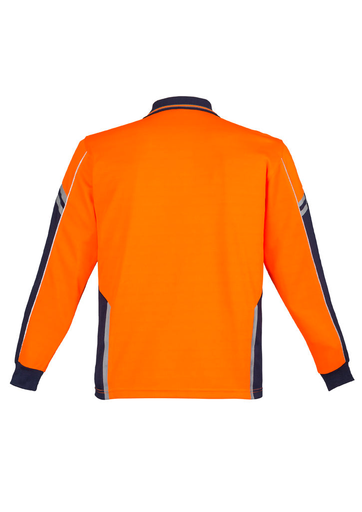 Syzmik Workwear Mens Hi Vis Squad Long Sleeve Polo Orange and Navy