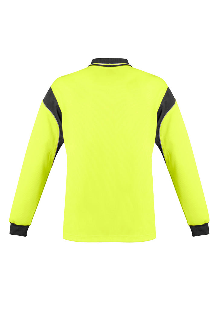 Syzmik Workwear Mens Hi Vis Squad Long Sleeve Polo Yellow/Charcoal