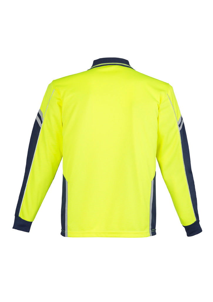 Syzmik Workwear Mens Hi Vis Squad Long Sleeve Polo Yellow/Navy