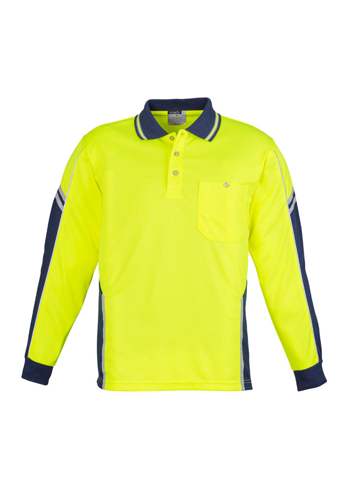 Syzmik Workwear Mens Hi Vis Squad Long Sleeve Polo Yellow and Navy