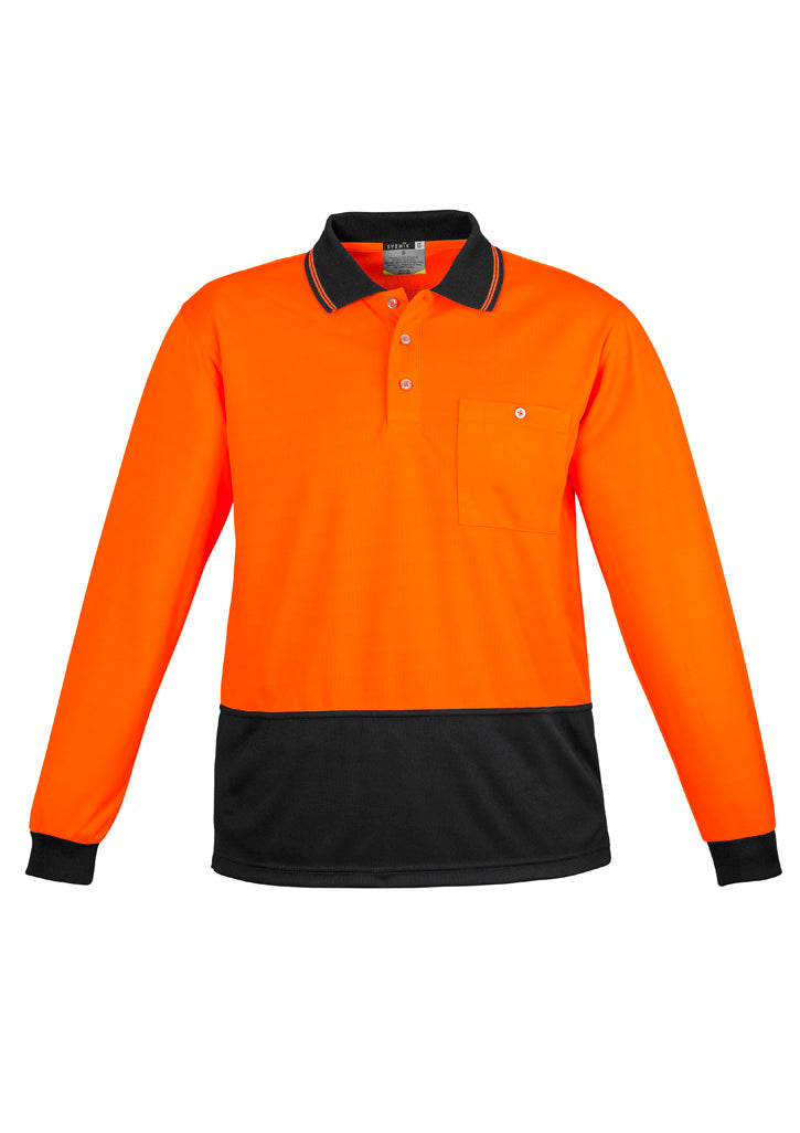 Syzmik Workwear Unisex Hi Vis Basic Long Sleeve Polo Orange/black front