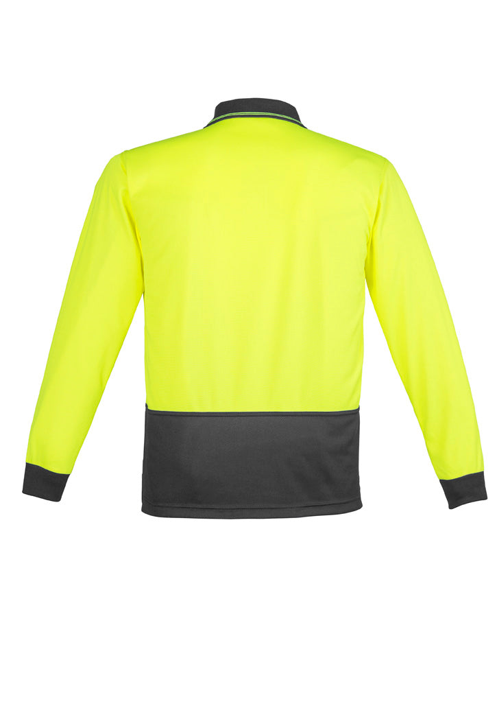 Syzmik Workwear Unisex Hi Vis Basic Long Sleeve Polo Yellow/Charcoal