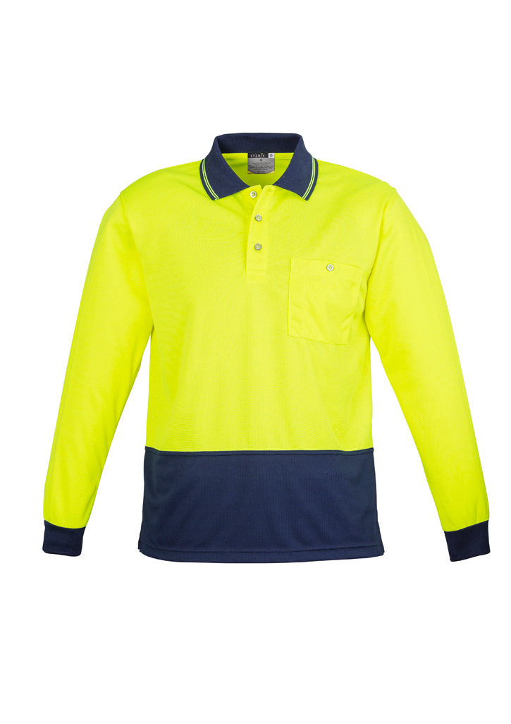 Syzmik Workwear Unisex Hi Vis Basic Long Sleeve Polo Yellow/Navy