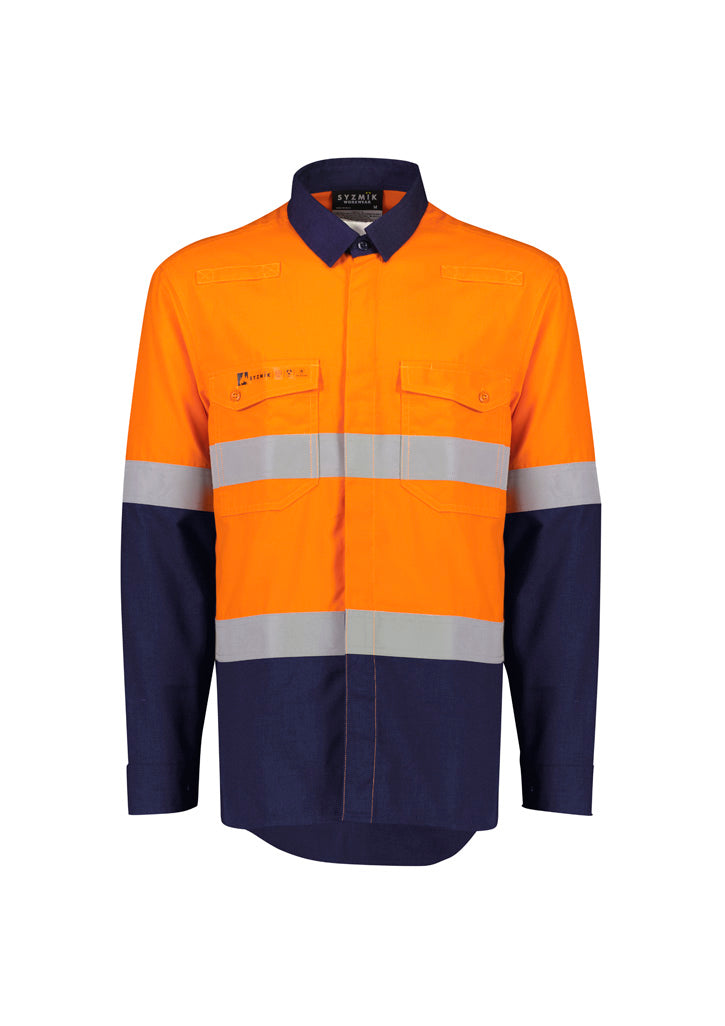 Syzmik Mens Orange Flame Lightweight Ripstop Shirt - Hoop Taped