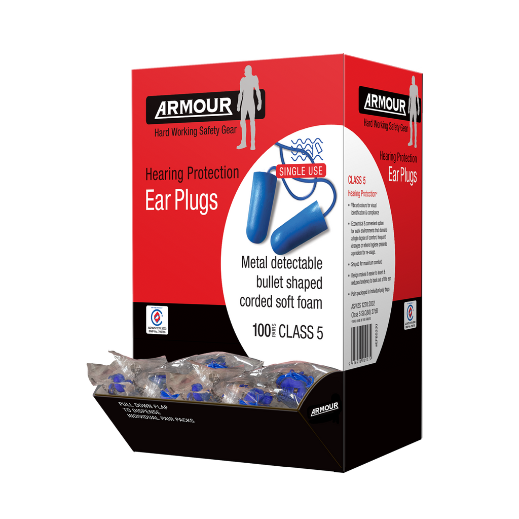 Armour Bullet Corded Metal Detectable Ear Plug (SLC80: 27) - Class 5 EPBMDC100