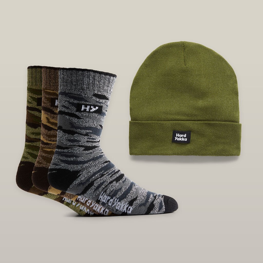 hard yakka camo and beanie bundle