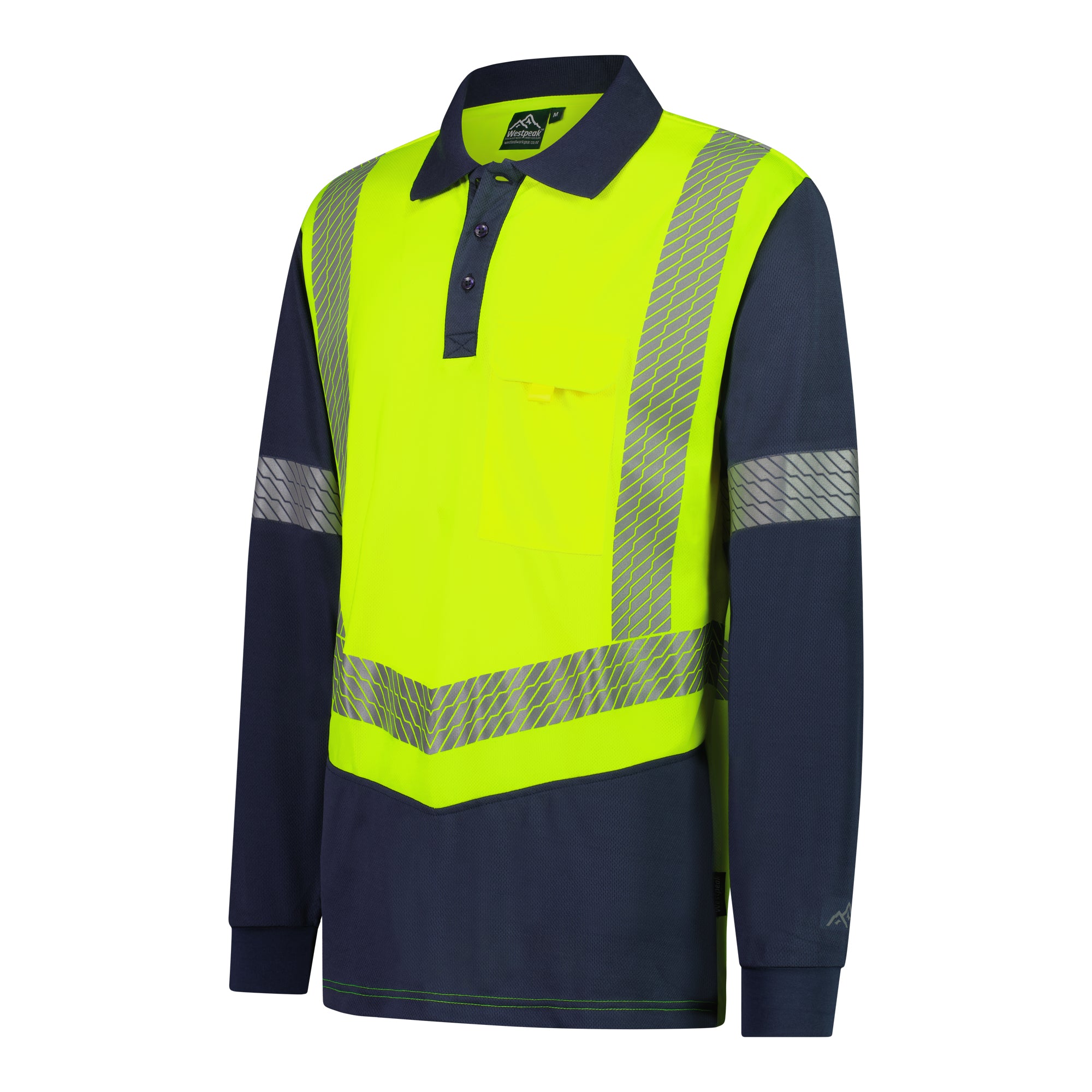 High-visibility long-sleeve polo shirt with reflective tape 
